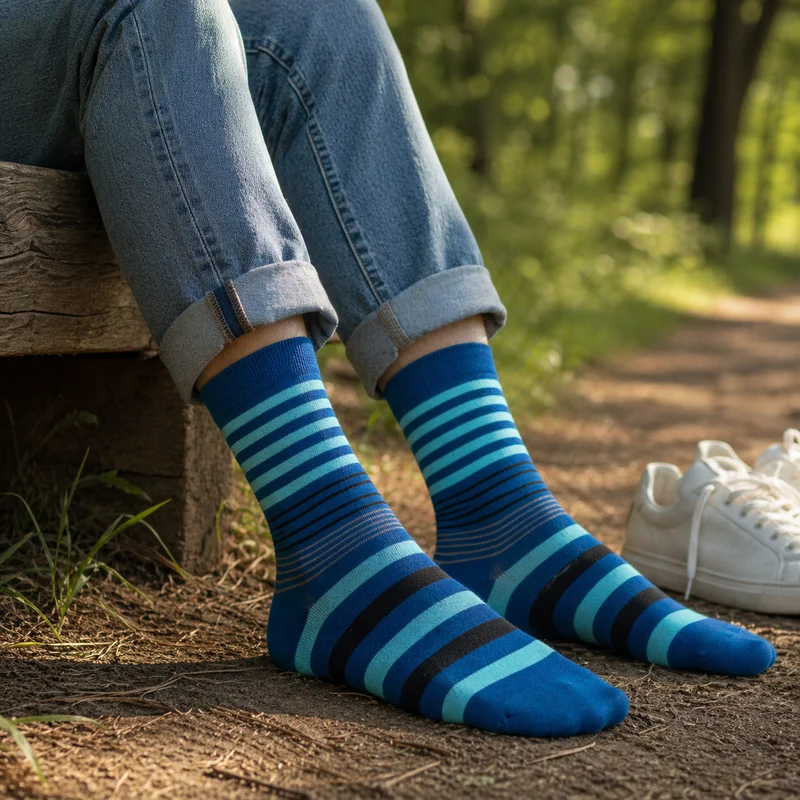 Bambus Viskose Socken Ringel blau Softrand ohne Gummi Unisex bamboo:line 3-15 Paar
