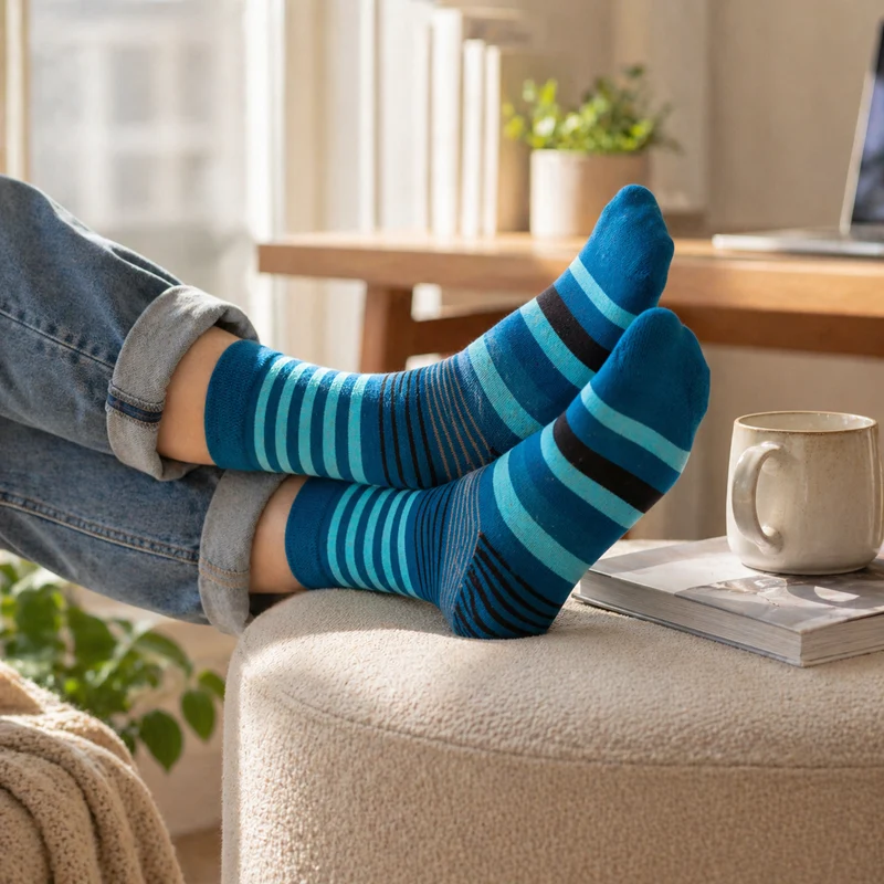 Bambus Viskose Socken Ringel blau Softrand ohne Gummi Unisex bamboo:line 3-15 Paar