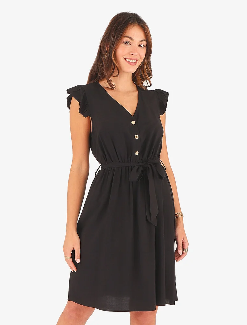 Unifarbenes Midikleid - Schwarz
