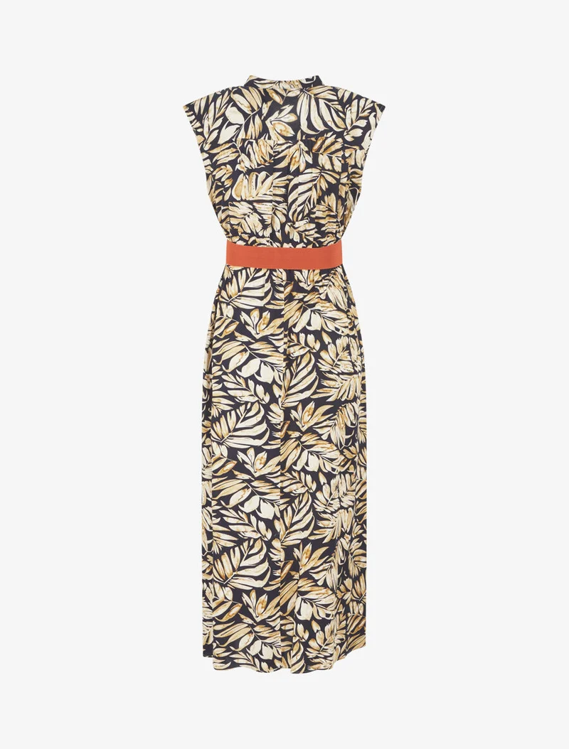 Ausgestelltes Kleid mit pflanzlichem Druck und Knöpfen - Marine