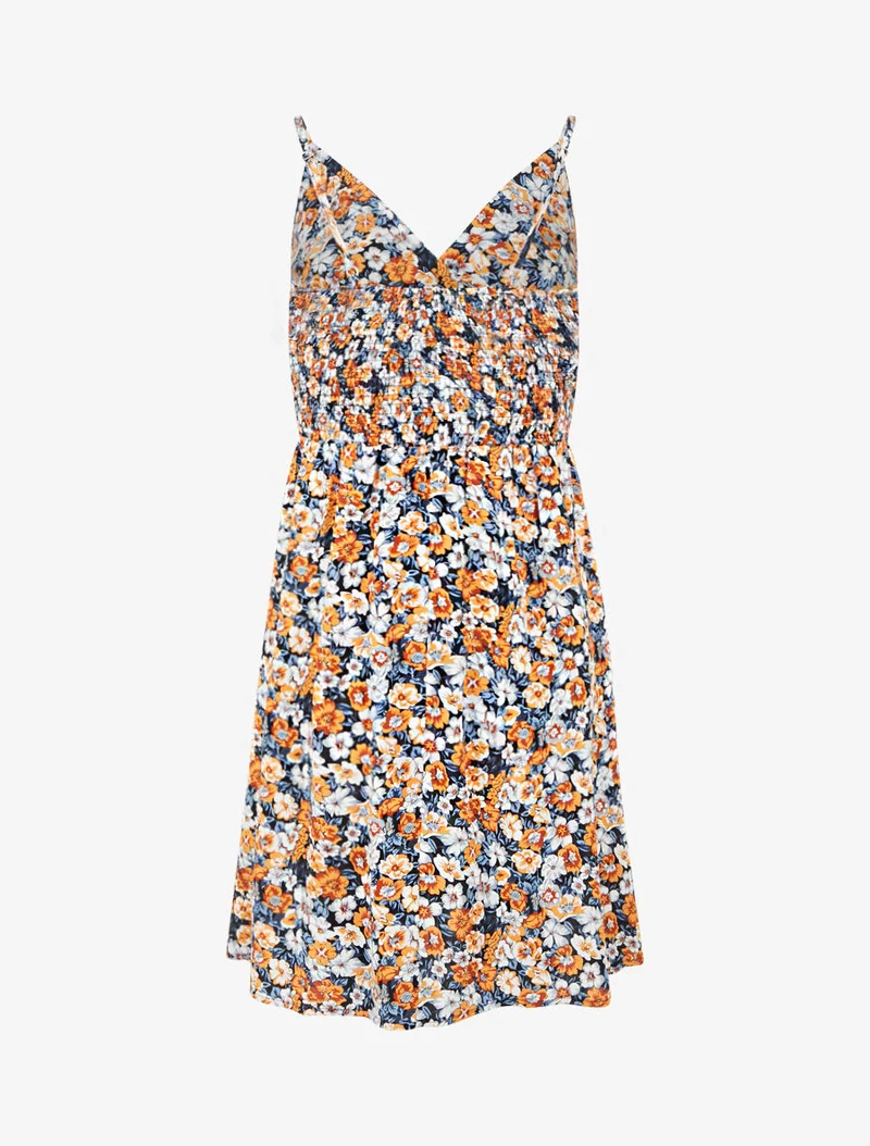 Midikleid mit Blumenmuster - Schwarz