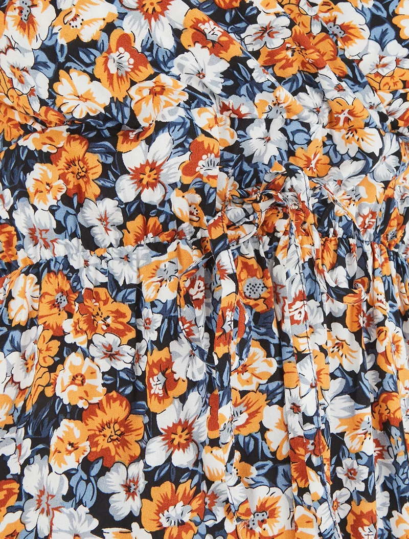Midikleid mit Blumenmuster - Schwarz