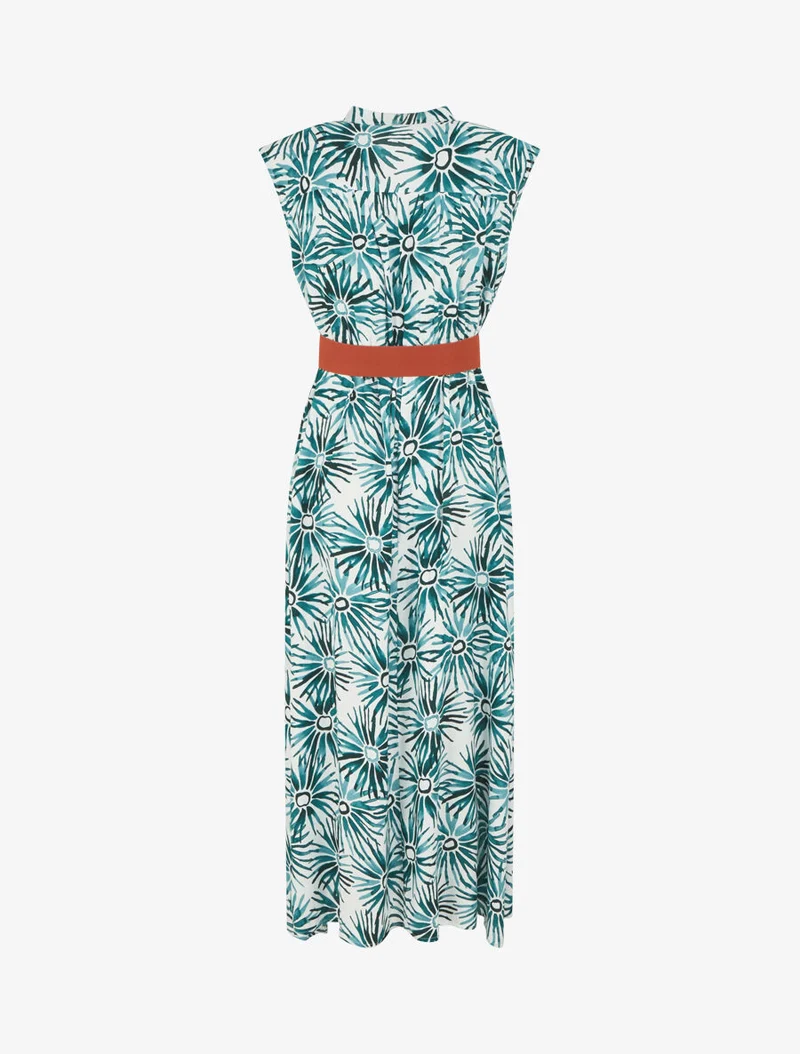Ausgestelltes Kleid mit Knopfleiste und Blumenmuster - Grün