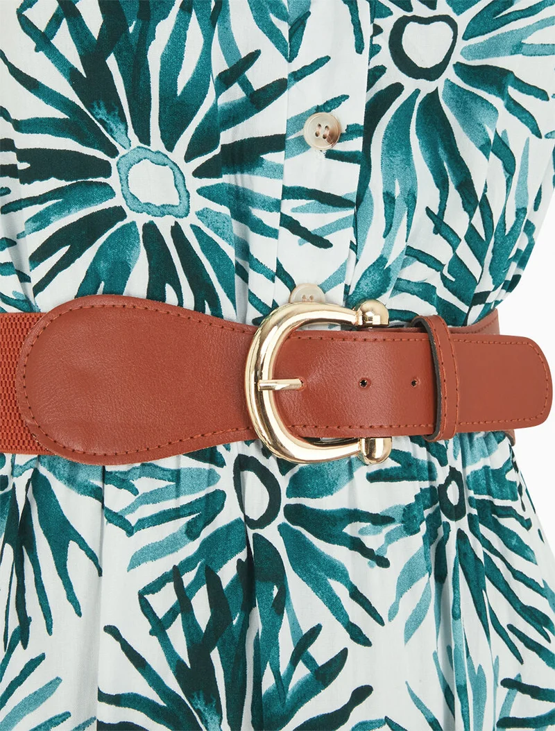Ausgestelltes Kleid mit Knopfleiste und Blumenmuster - Grün