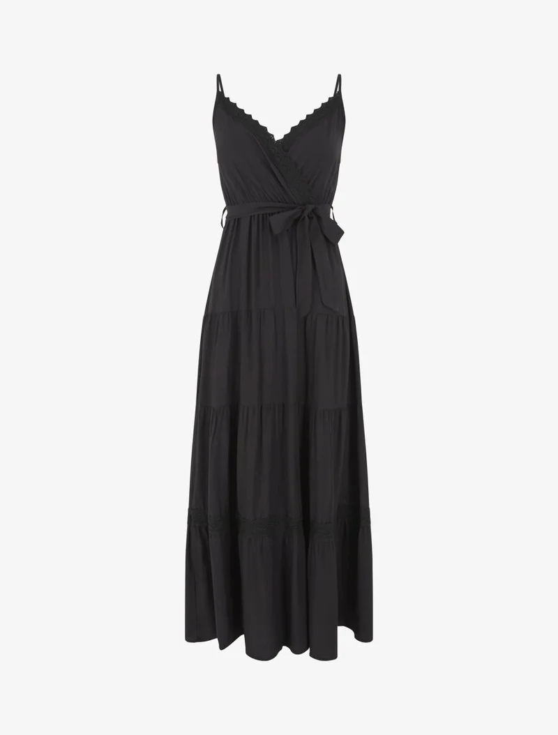 Langes unifarbenes elastisches Kleid - Schwarz