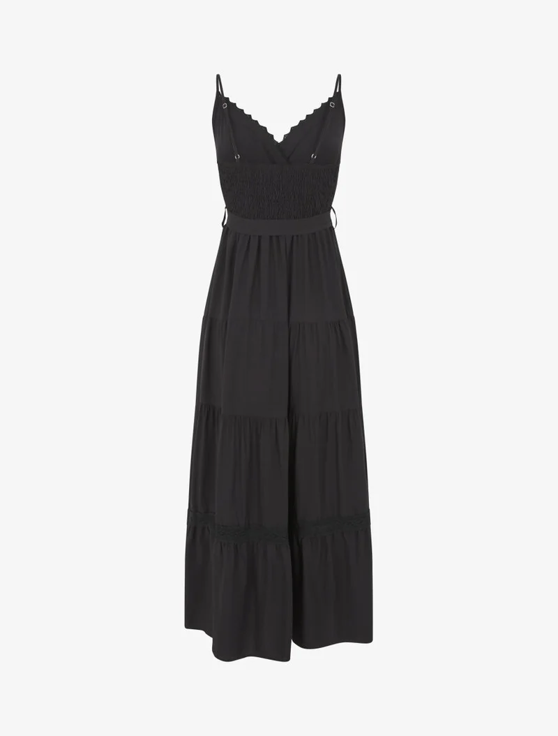 Langes unifarbenes elastisches Kleid - Schwarz