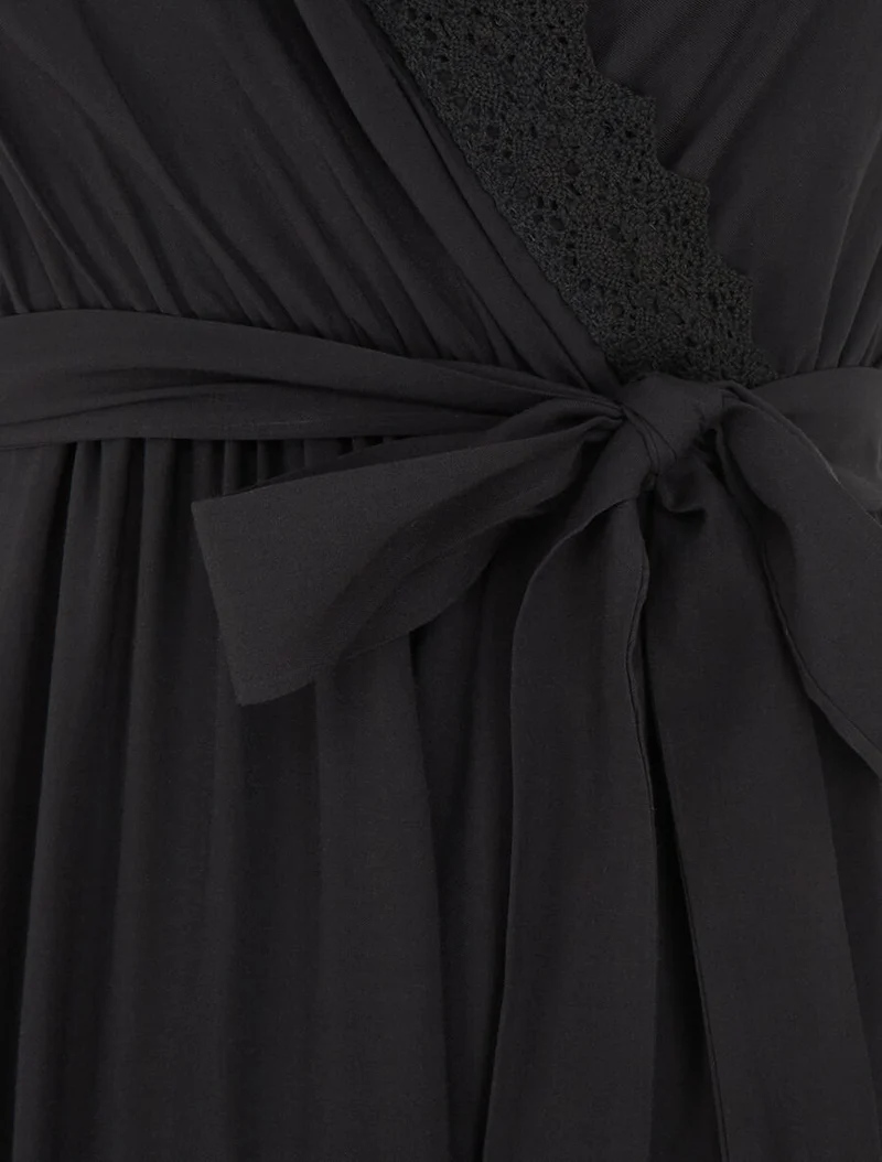 Langes unifarbenes elastisches Kleid - Schwarz