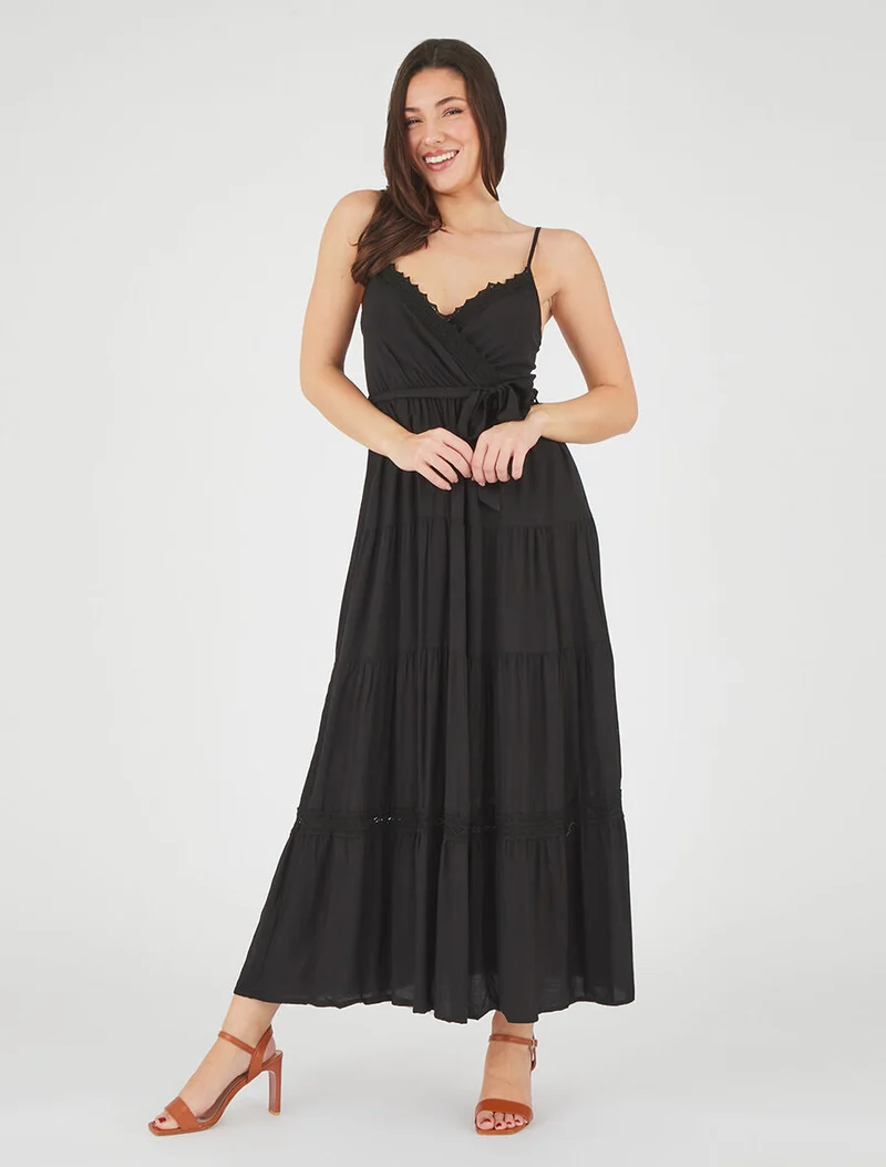 Langes unifarbenes elastisches Kleid - Schwarz