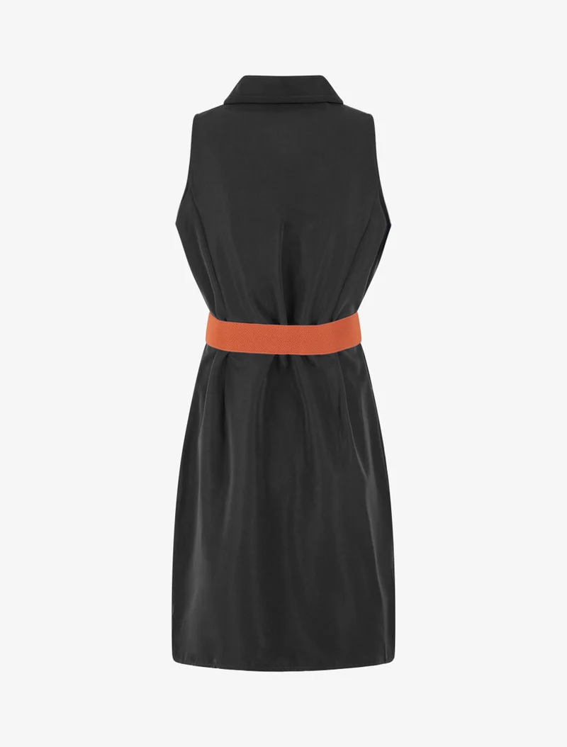Ärmelloses Hemdkleid in einfarbigem Design - Schwarz