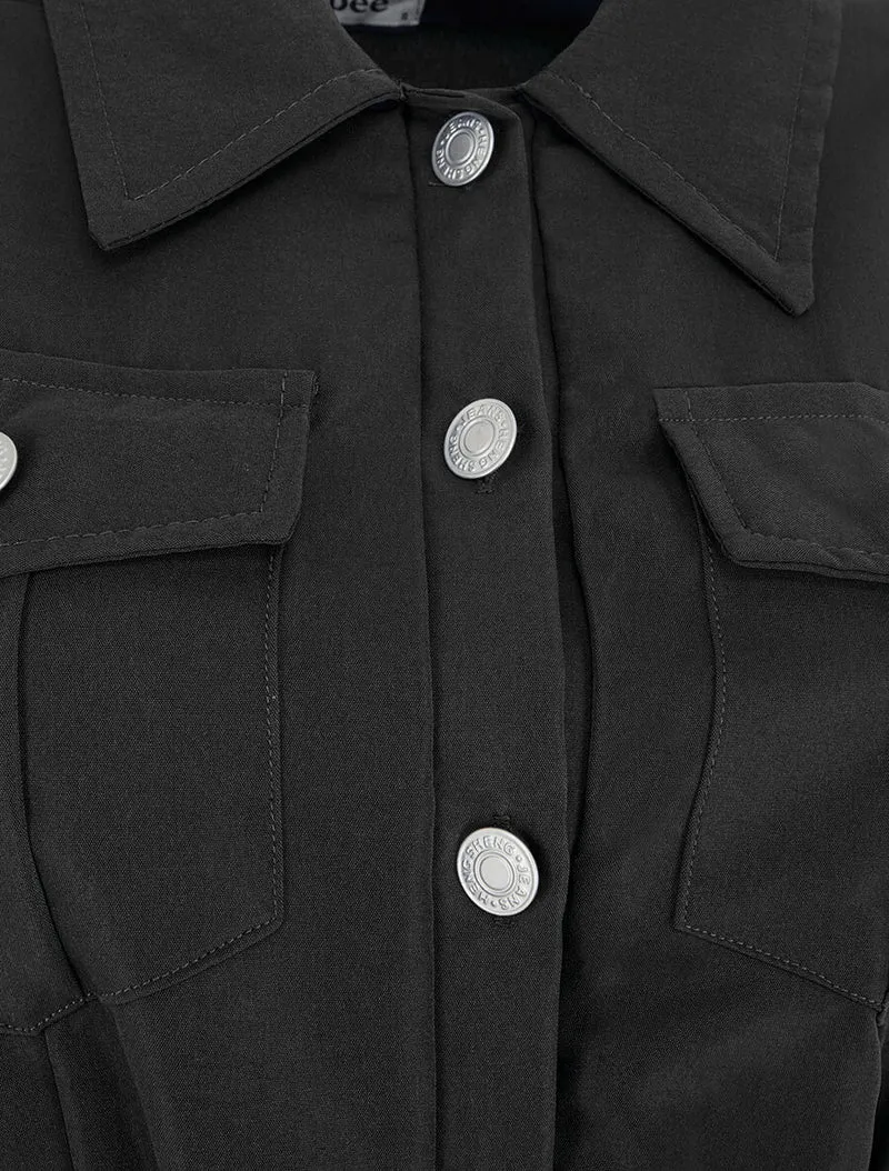 Ärmelloses Hemdkleid in einfarbigem Design - Schwarz