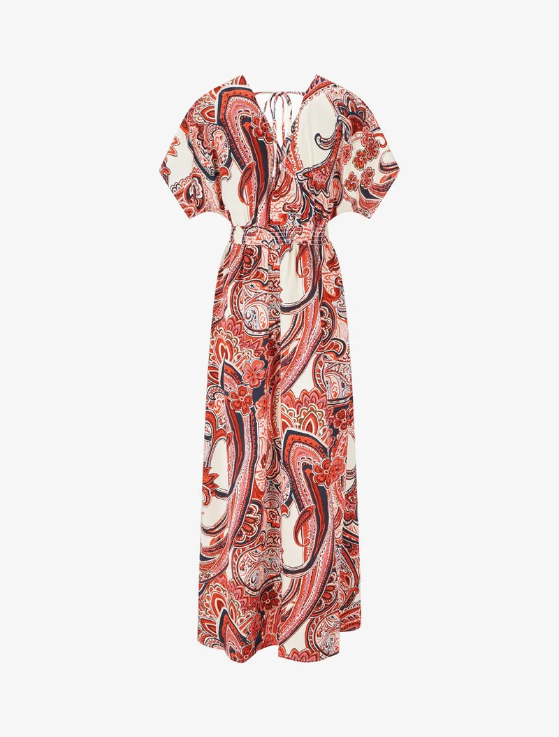 Langärmeliges Kleid mit Paisley-Muster. - Rot