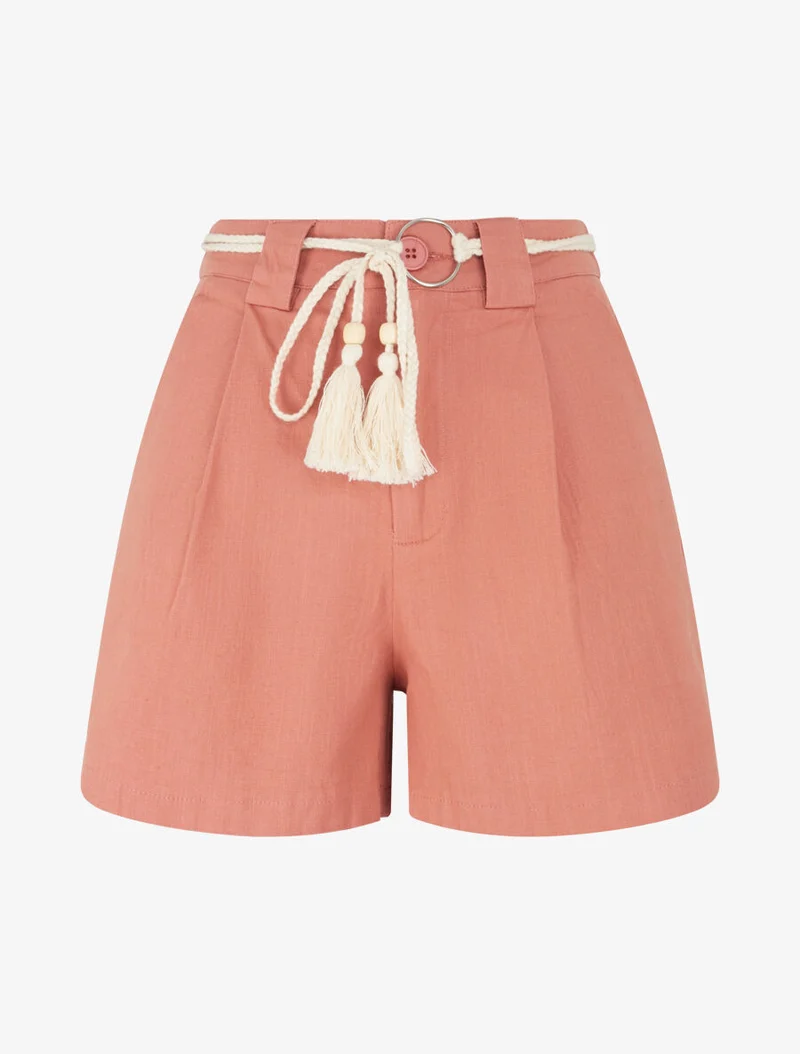 Elastische Shorts in Leinenoptik - Koralle