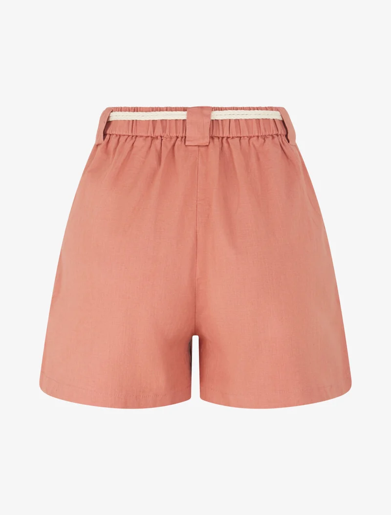 Elastische Shorts in Leinenoptik - Koralle