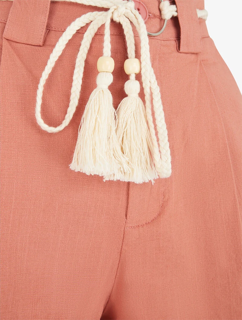 Elastische Shorts in Leinenoptik - Koralle