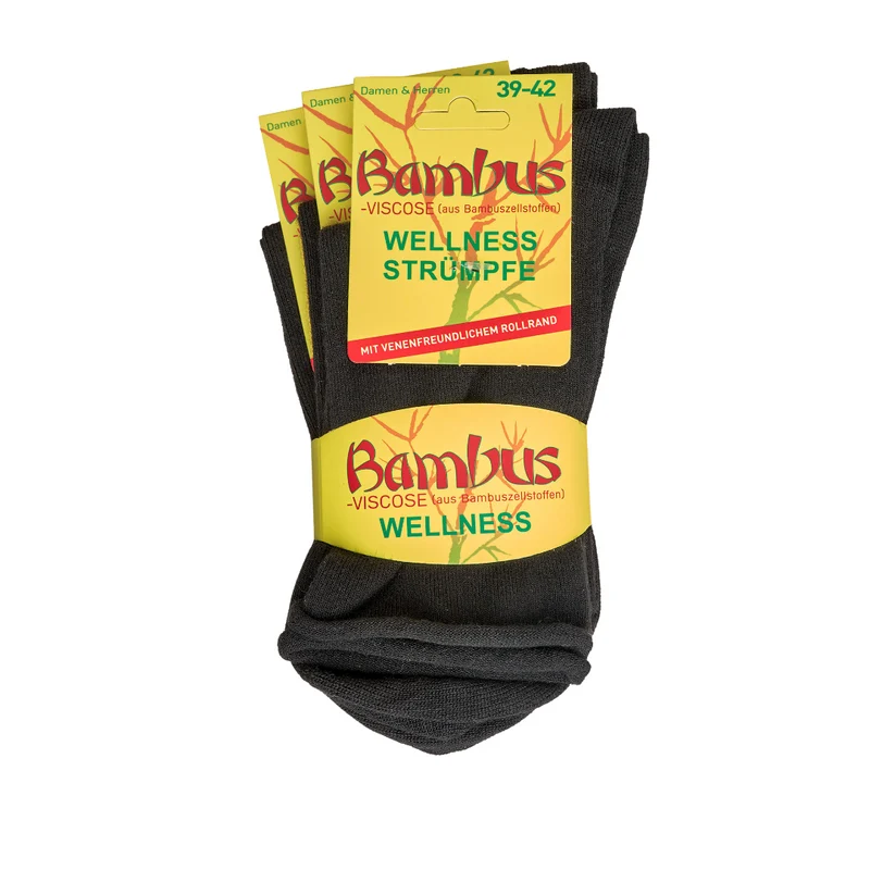 3-15 Paar Bambus Socken Herren Damen ohne Gummibund - Venenfreundliche Rollrand Schwarz