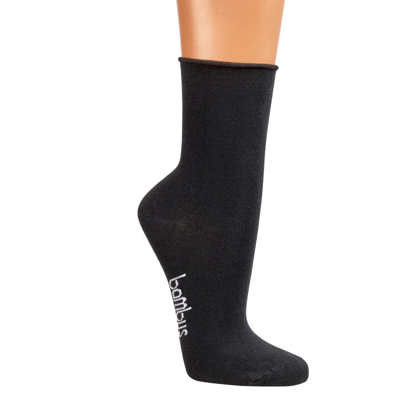 3-15 Paar Bambus Socken Herren Damen ohne Gummibund - Venenfreundliche Rollrand Schwarz