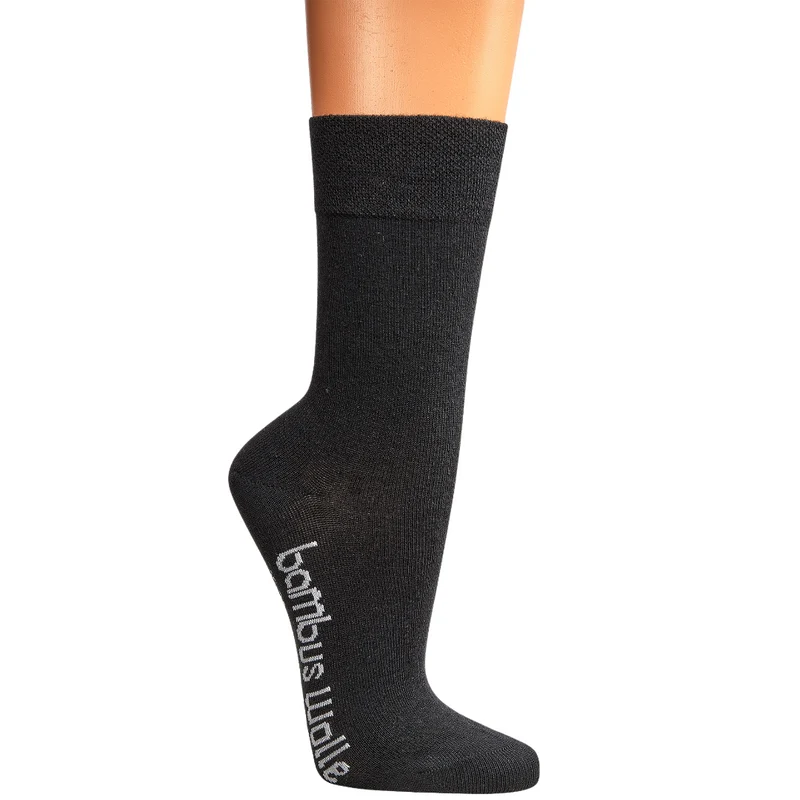3-15 Paar Schwarze Bambus-Viskose Socken mit Wolle und Komfortbund