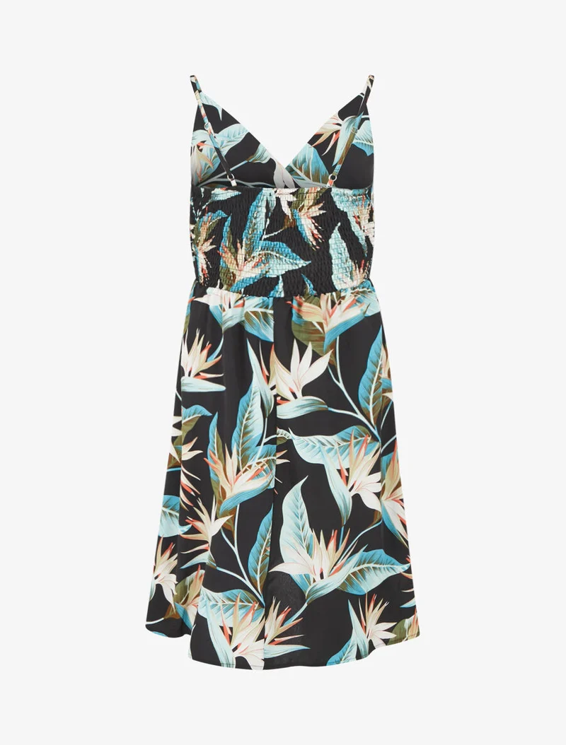 Midikleid mit Blätterdruck - Schwarz