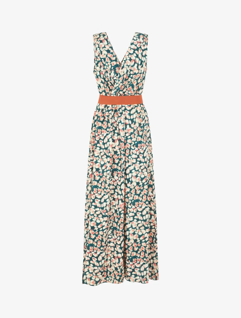 Empire-Kleid mit grafischem Druck - Grün