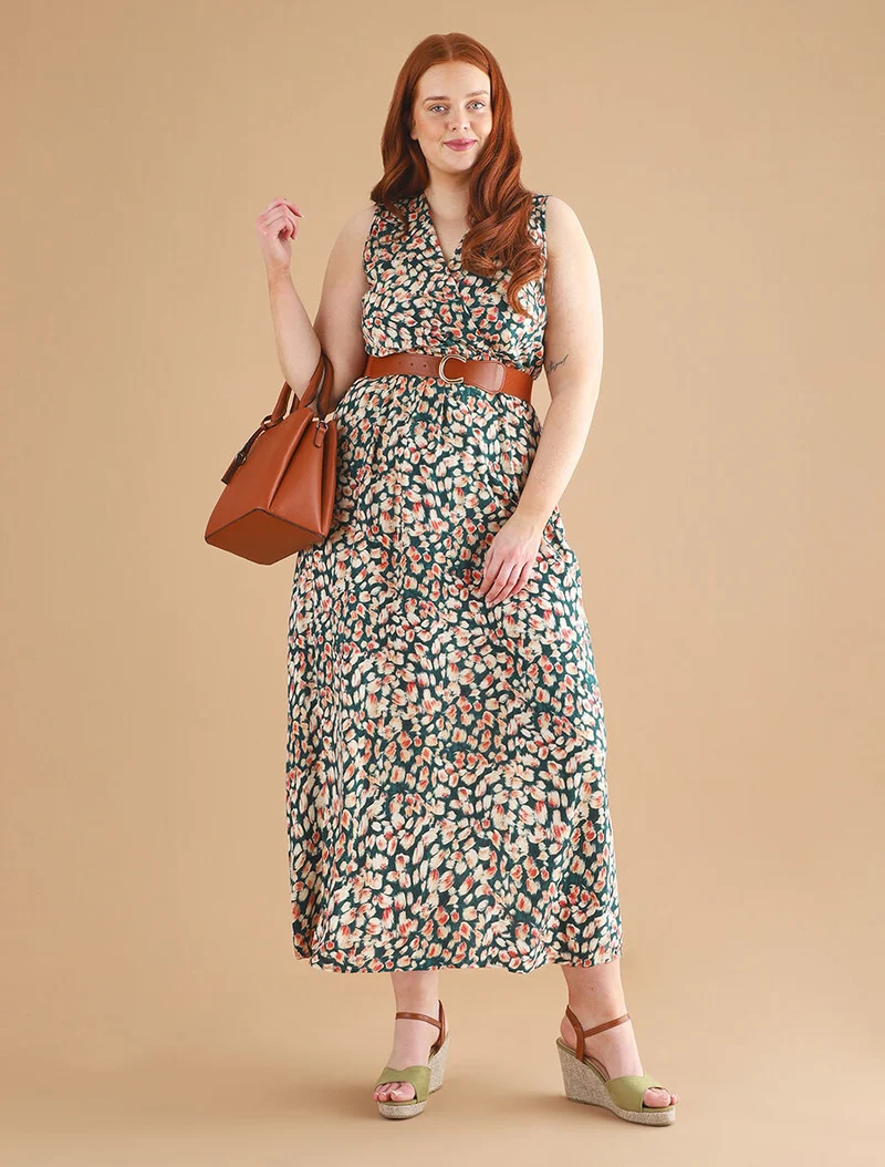 Empire-Kleid mit grafischem Druck - Grün