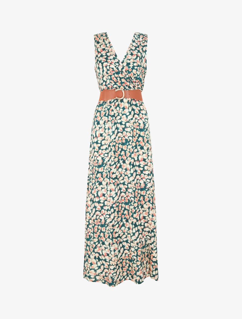 Empire-Kleid mit grafischem Druck - Grün