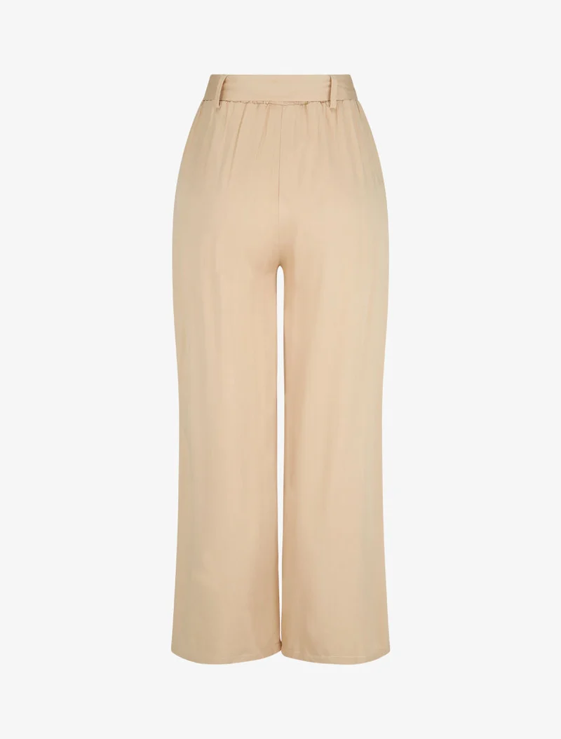 Elastische fließende Hose - Beige