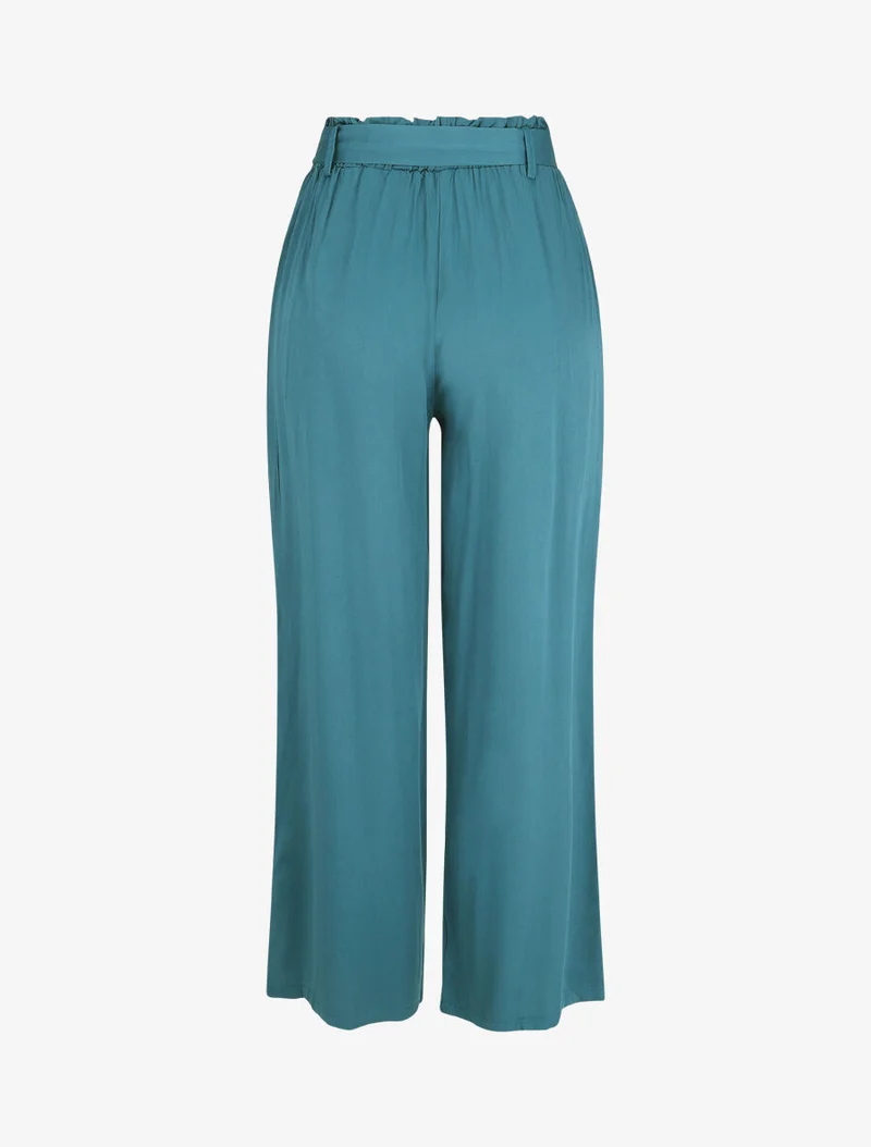 Fließende, einfarbige, elastische Hose - Entenblau