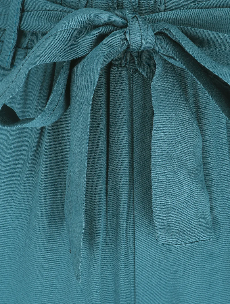 Fließende, einfarbige, elastische Hose - Entenblau