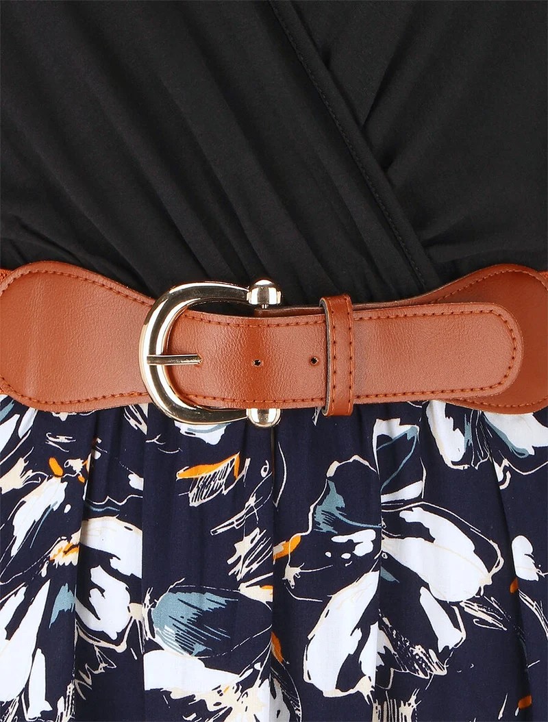 Ärmelloses, knielanges Kleid mit Blumenmuster - Marine