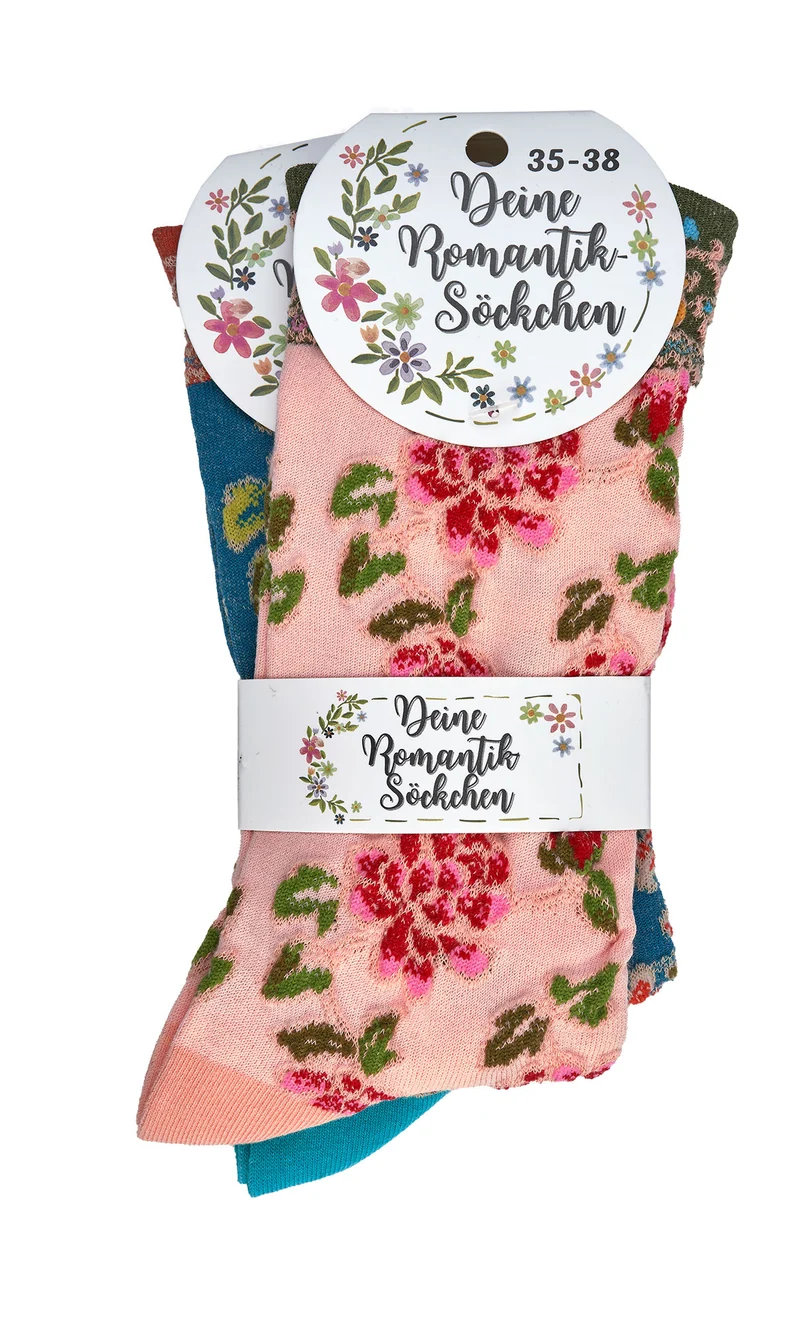 Landhaus Socken Damen mit romantischem Blumenmuster | Vintage | 2 Paar