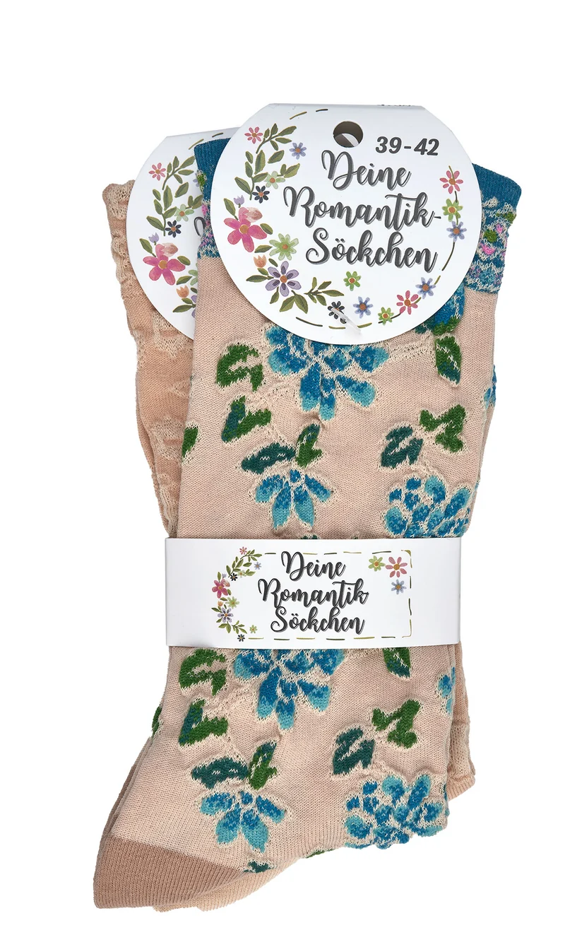 Landhaus Socken Damen mit romantischem Blumenmuster | Vintage | 2 Paar