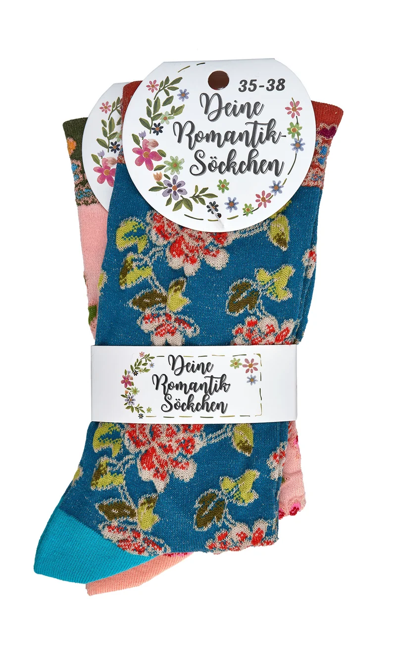 Landhaus Socken Damen mit romantischem Blumenmuster | Vintage | 2 Paar