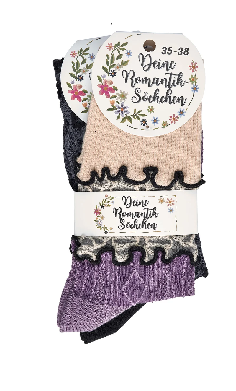 Landhaus Socken Damen mit romantischem Blumenmuster | Vintage | 2 Paar