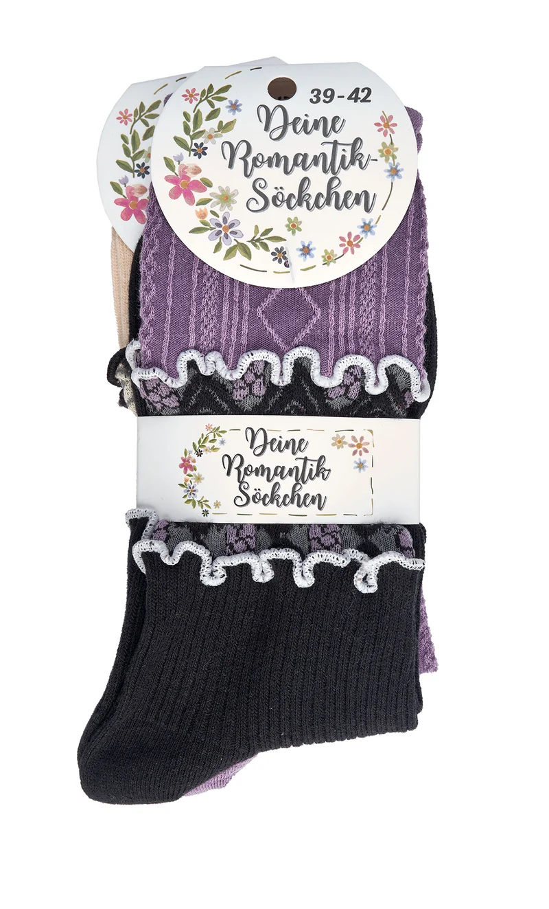 Landhaus Socken Damen mit romantischem Blumenmuster | Vintage | 2 Paar