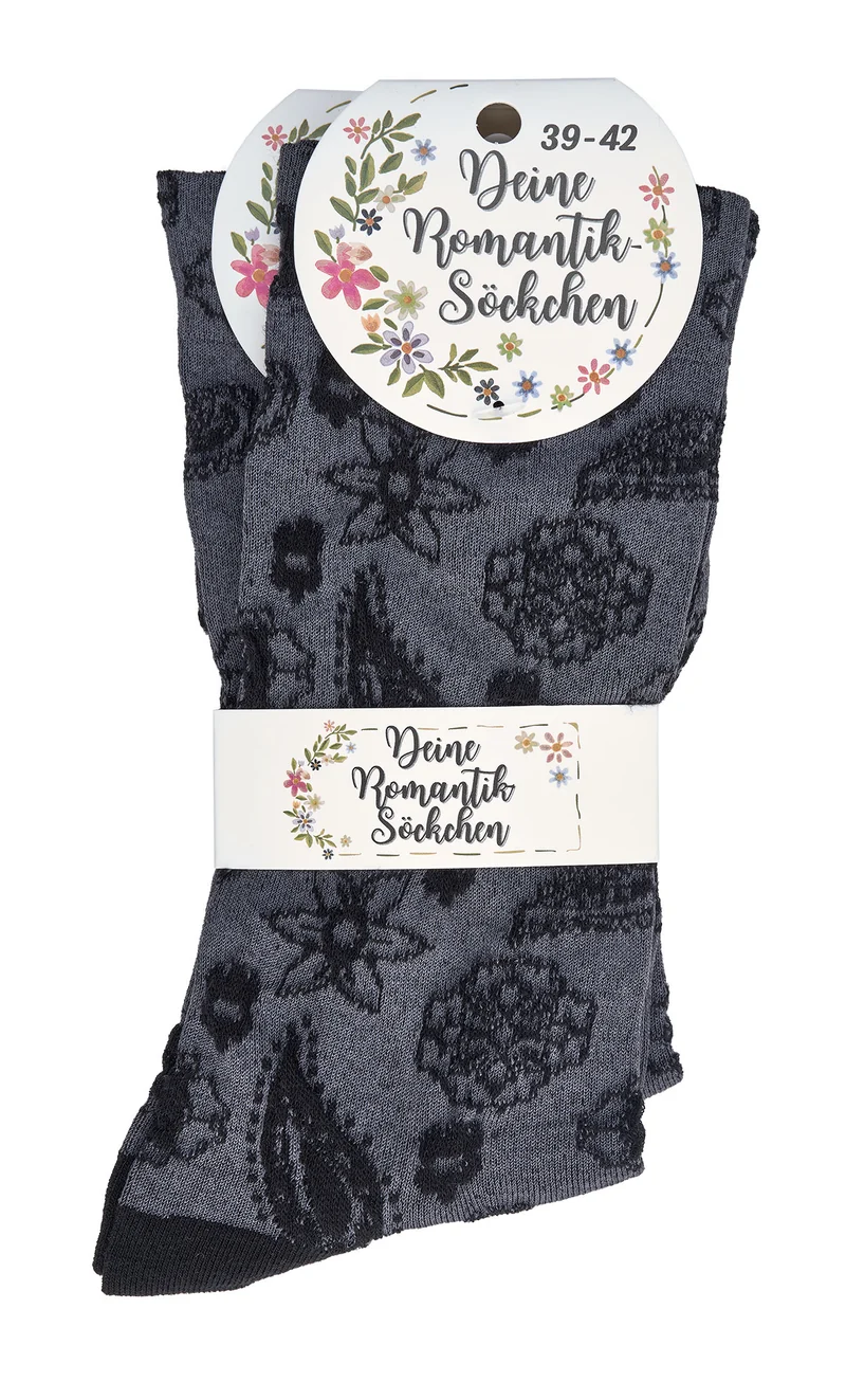 Landhaus Socken Damen mit romantischem Blumenmuster | Vintage | 2 Paar