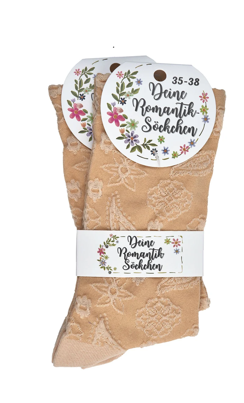 Landhaus Socken Damen mit romantischem Blumenmuster | Vintage | 2 Paar