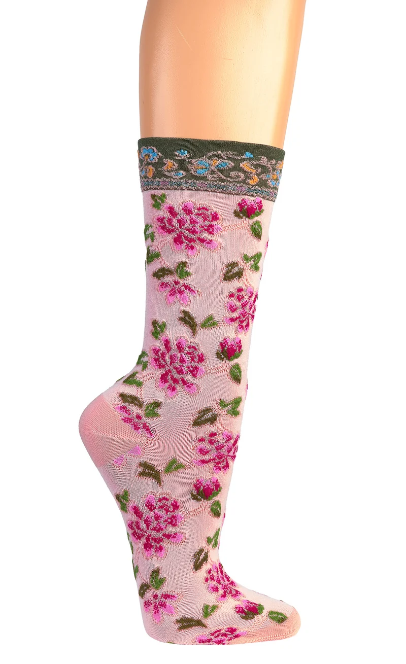 Landhaus Socken Damen mit romantischem Blumenmuster | Vintage | 2 Paar