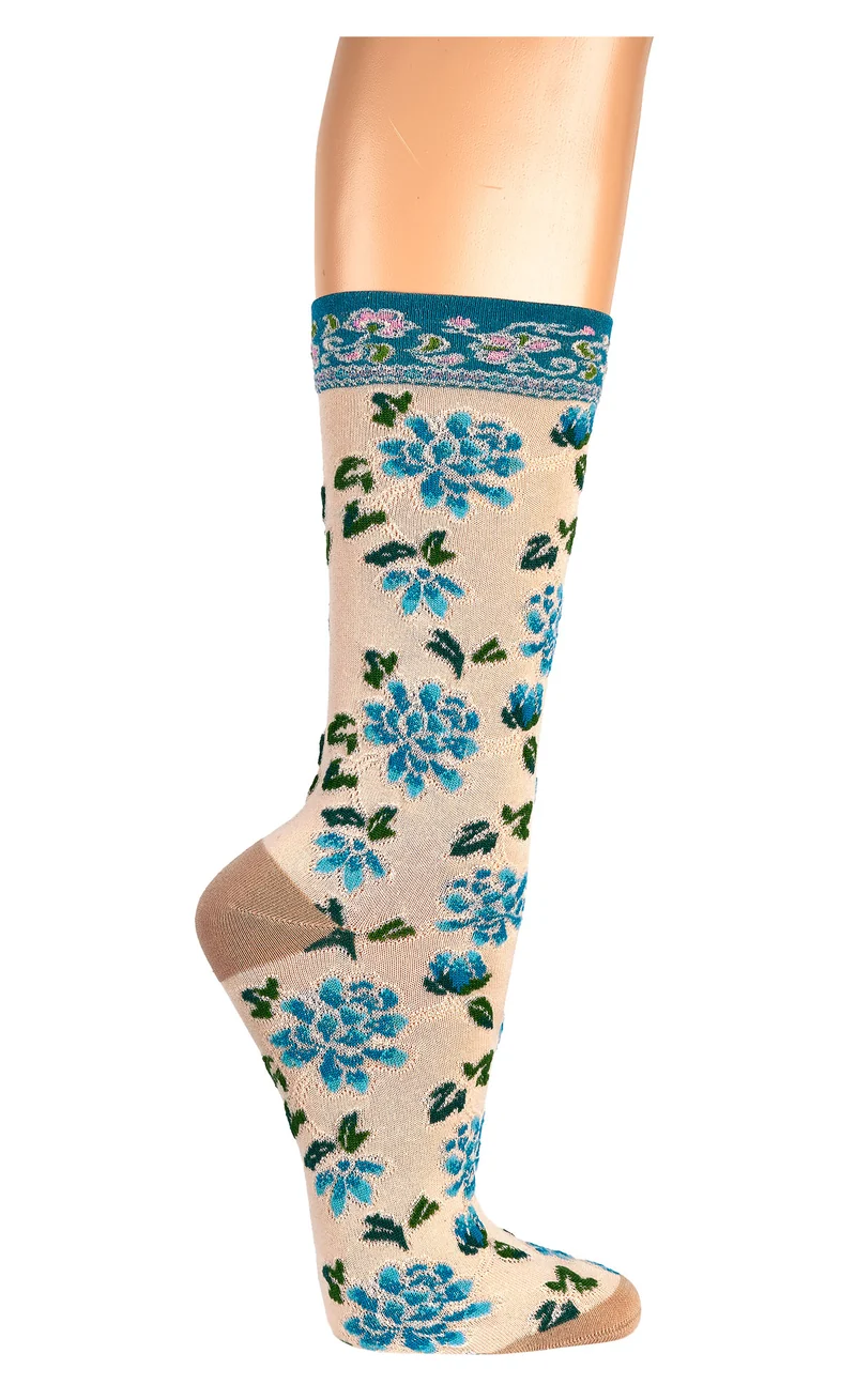 Landhaus Socken Damen mit romantischem Blumenmuster | Vintage | 2 Paar