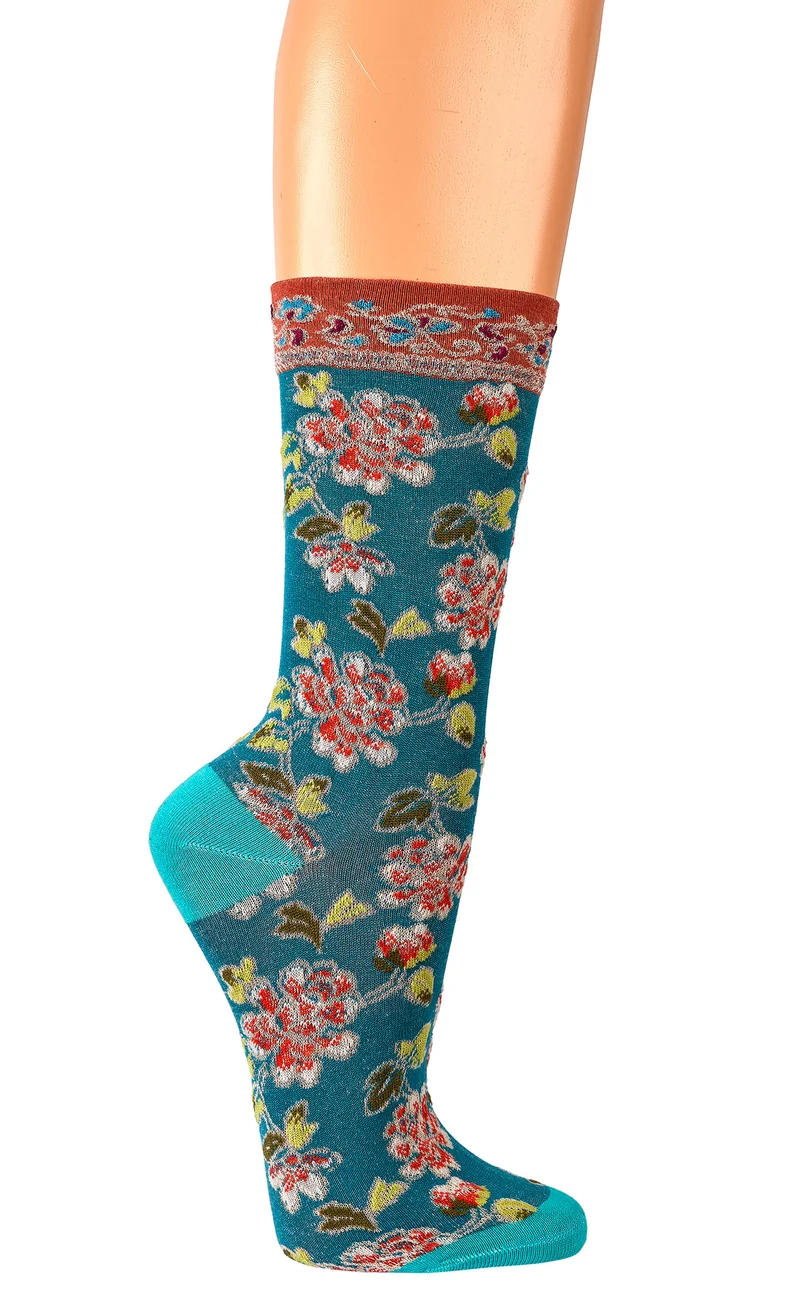 Landhaus Socken Damen mit romantischem Blumenmuster | Vintage | 2 Paar