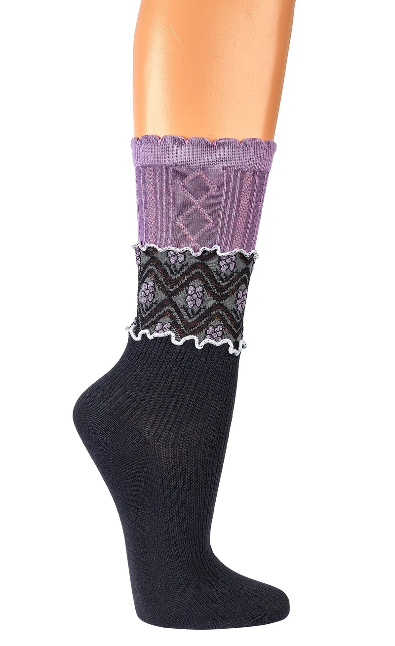 Landhaus Socken Damen mit romantischem Blumenmuster | Vintage | 2 Paar