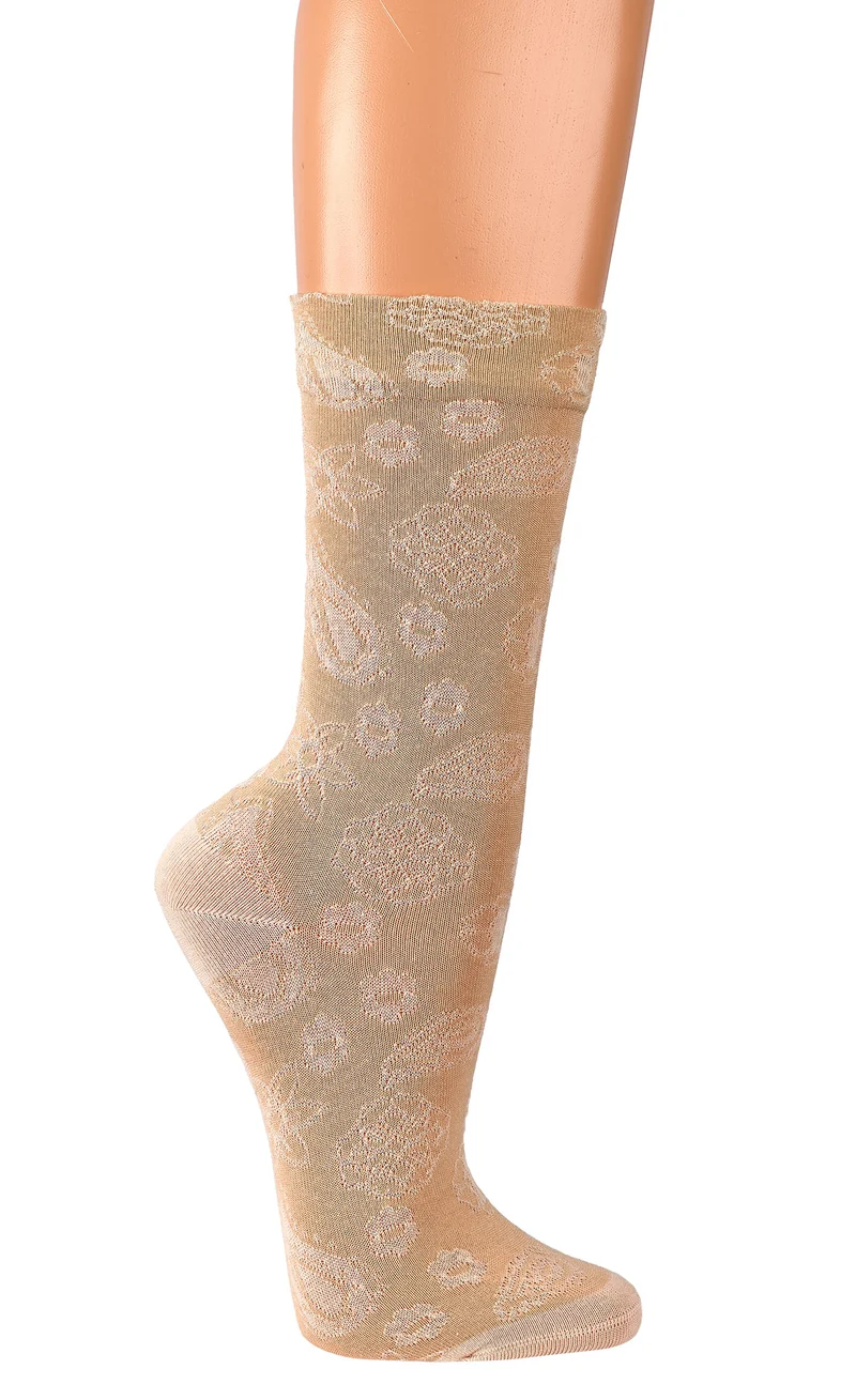 Landhaus Socken Damen mit romantischem Blumenmuster | Vintage | 2 Paar