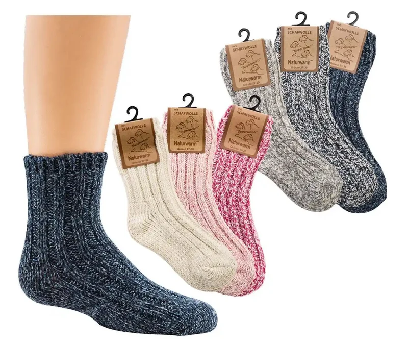 Norweger Socken Kinder dicke, warme Kinderstrümpfe mit Wolle 3 Paar