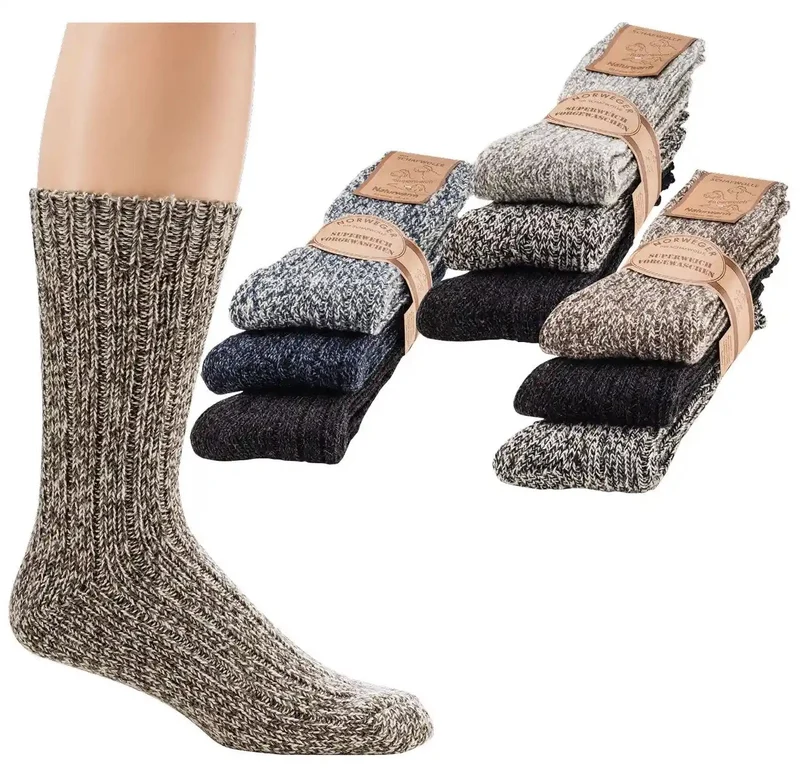 Norweger Socken warm & weich mit Wolle | 3 oder 6 Paar (Gr. 39–46)