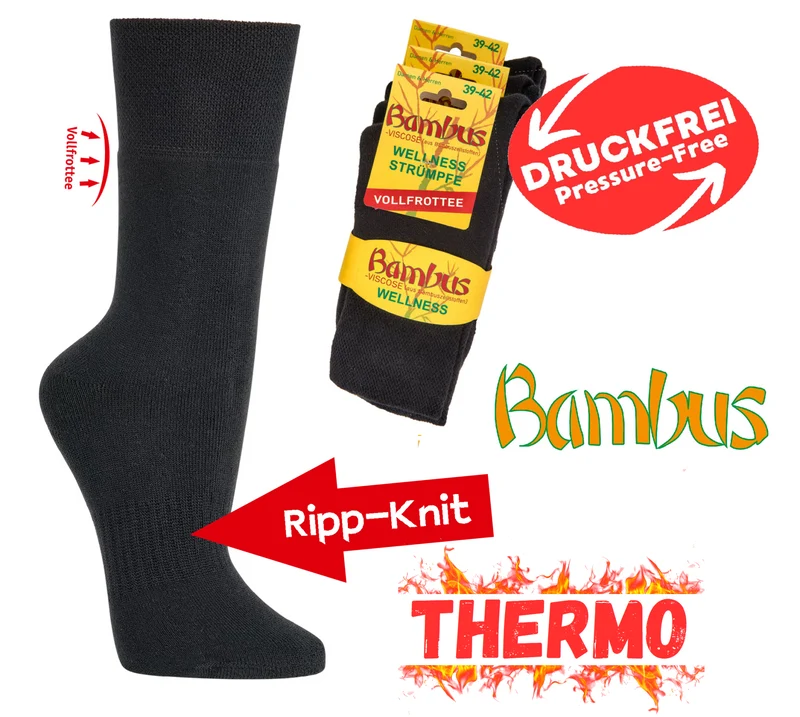 Thermo Bambus Viskose Socken schwarz mit Vollfrottee