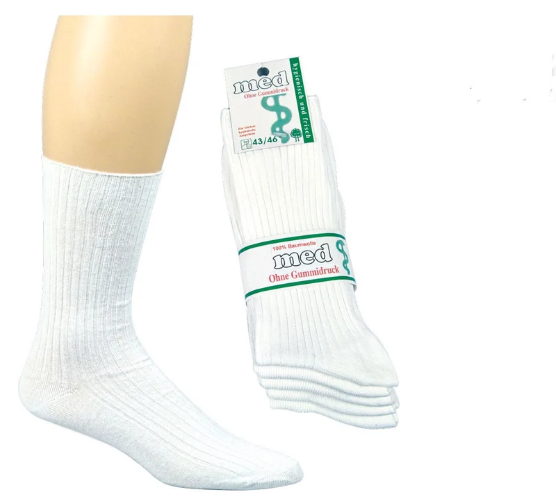 Arzt- und Schwesternsocken weiß aus 100% Baumwolle ohne Gummidruck, kochfest