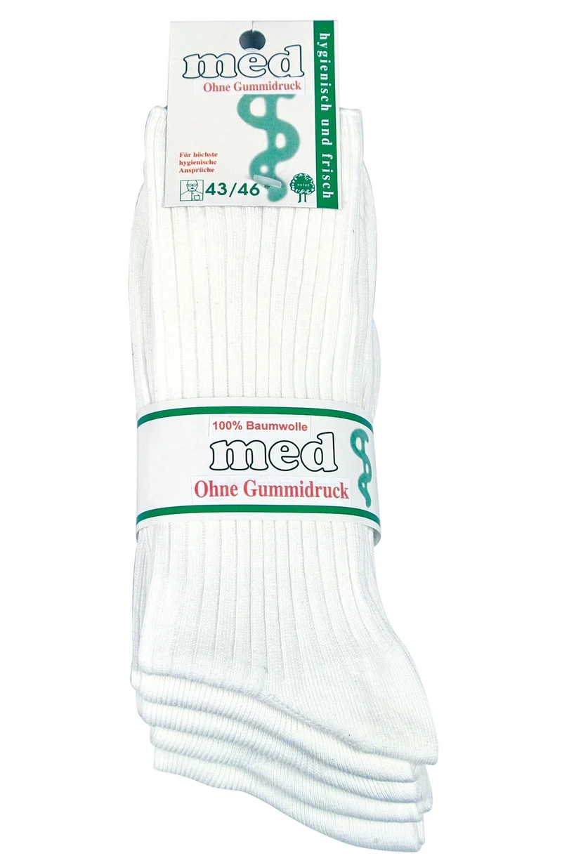 Arzt- und Schwesternsocken weiß aus 100% Baumwolle ohne Gummidruck, kochfest