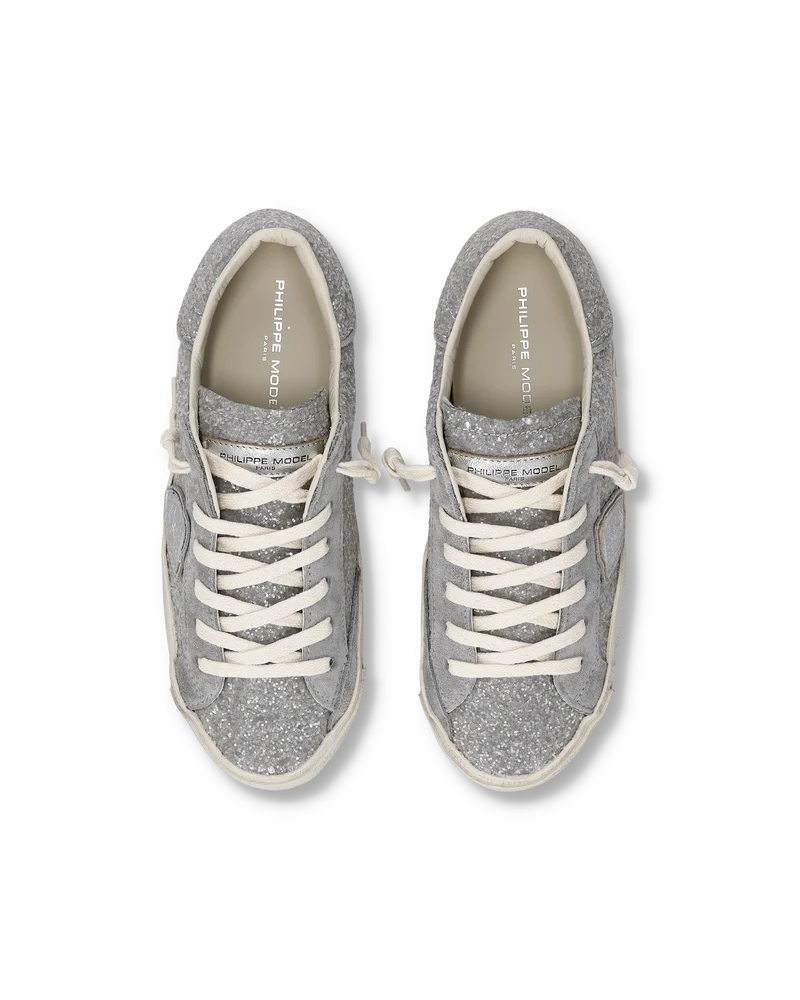Sneakers Prsx Women with glitter upper, Silver