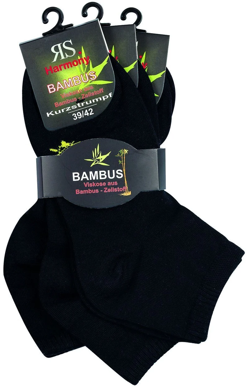 Bambus Viskose Kurzstrümpfe Schwarz 3-15 Paar