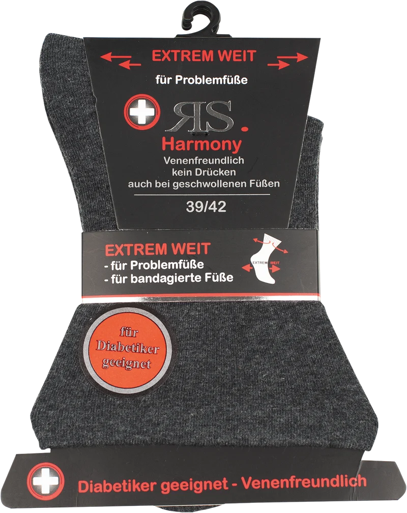 2-10 Paar RS Harmony Diabetiker Socken aus Baumwolle ohne Gummi extrem weit