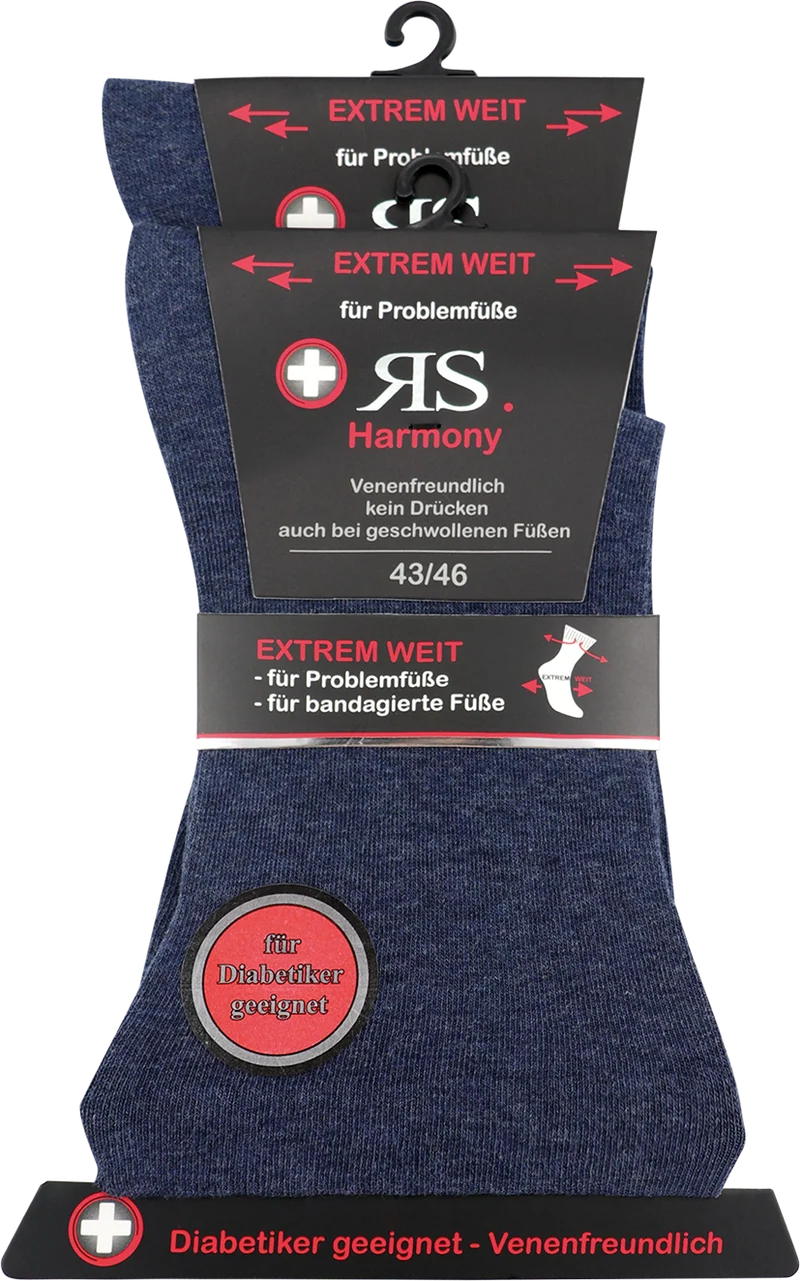 2-10 Paar RS Harmony Diabetiker Socken aus Baumwolle ohne Gummi extrem weit